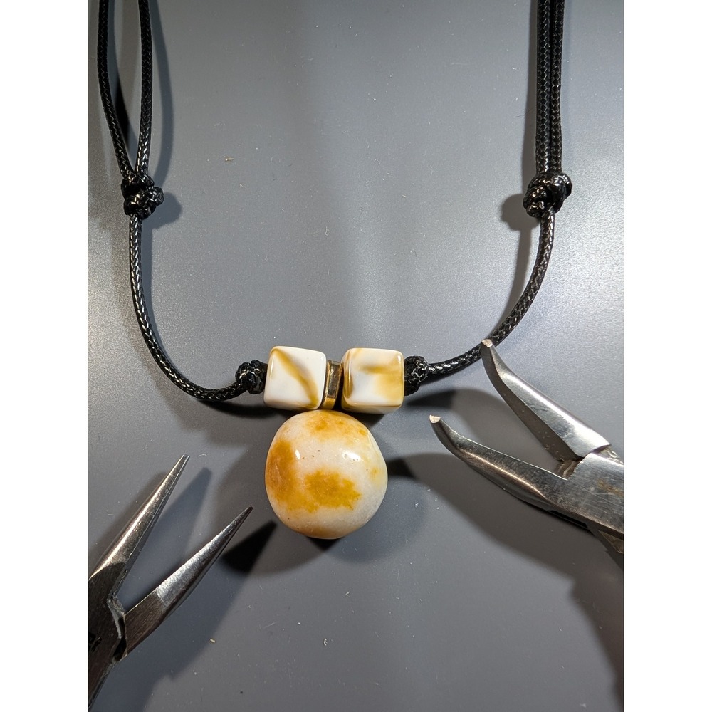 Banded Agate Pendant Necklace Adjustable Black Cord Boho Natural Stone Jewelry